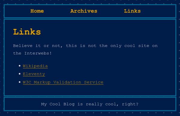 Links page with the contents from links.md above